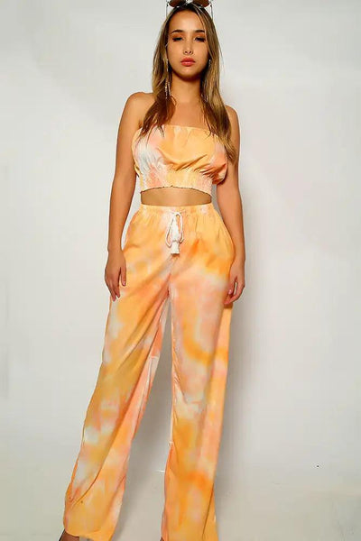 Yellow Orange Sleeveless Two Piece Outfit - AMIClubwear