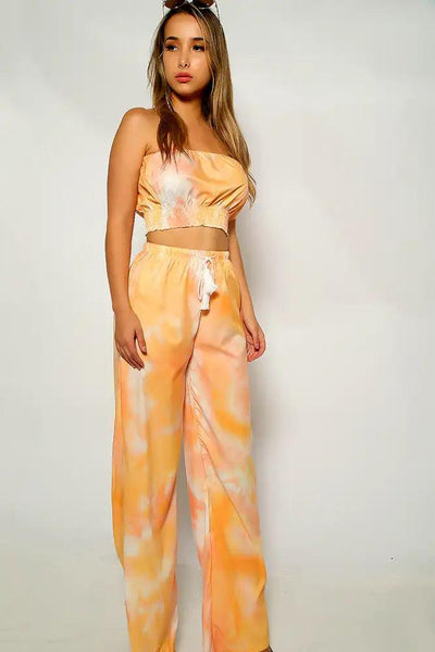 Yellow Orange Sleeveless Two Piece Outfit - AMIClubwear