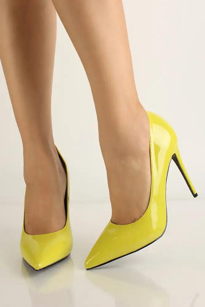 Yellow Pointy Toe High Heel Pumps - AMIClubwear