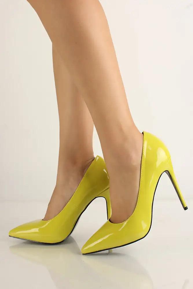 Yellow Pointy Toe High Heel Pumps - AMIClubwear