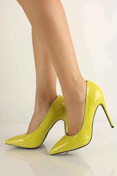 Yellow Pointy Toe High Heel Pumps - AMIClubwear