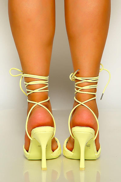 Yellow Quilted Open Toe Lace Up High Heels - AMIClubwear