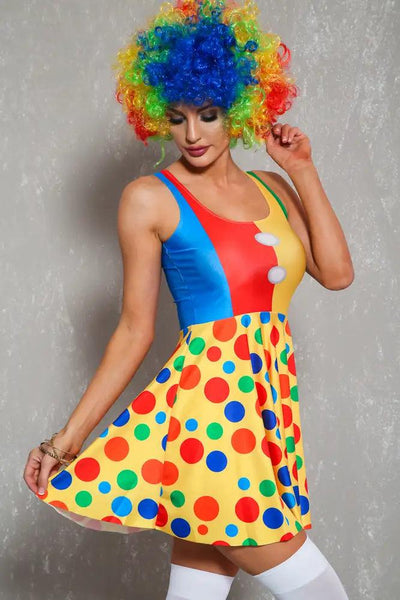 Yellow Red Printed Sexy Clownette One Piece Costume - AMIClubwear