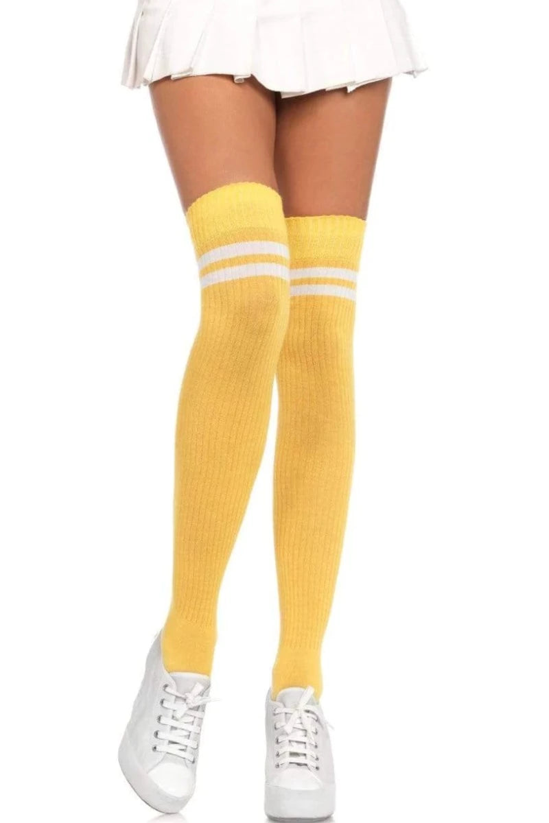 Yellow Ribbed Thigh Highs - AMIClubwear