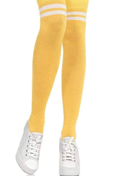 Yellow Ribbed Thigh Highs - AMIClubwear