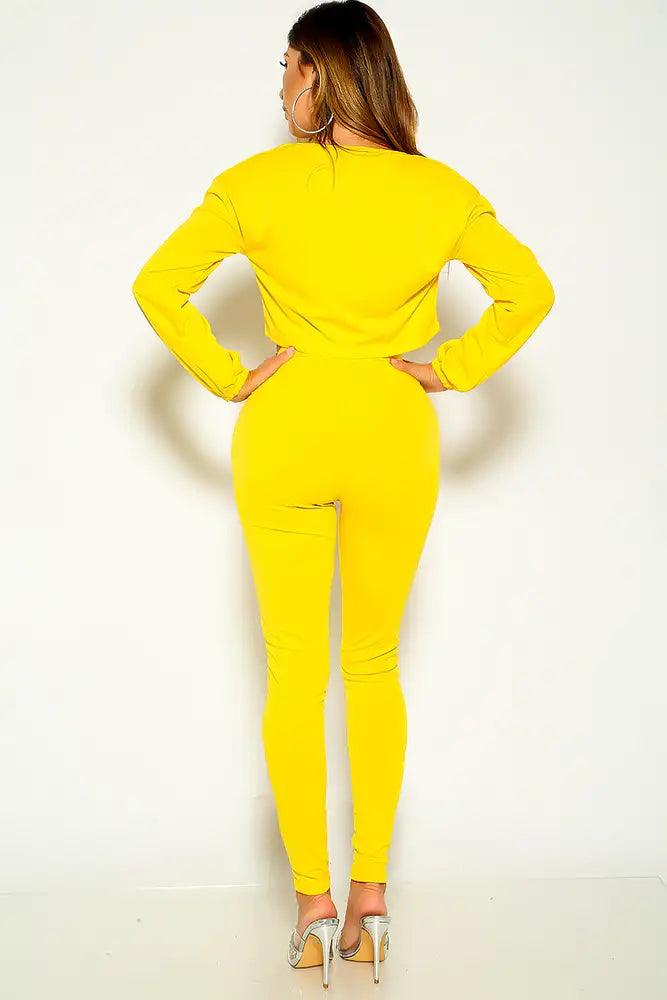 Yellow Ripped Long Sleeve Zipper Pants Track Suit Lounge Wear Outfit - AMIClubwear