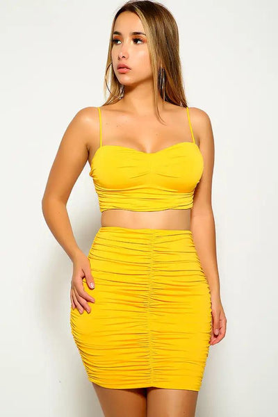 Yellow Ruched Two Piece Dress - AMIClubwear