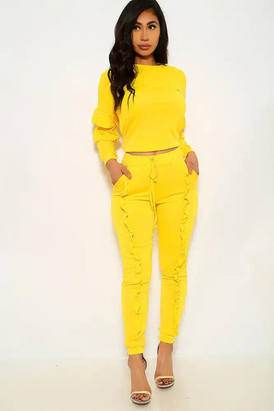 Yellow Ruffled Plus Size Two Piece Outfit - AMIClubwear
