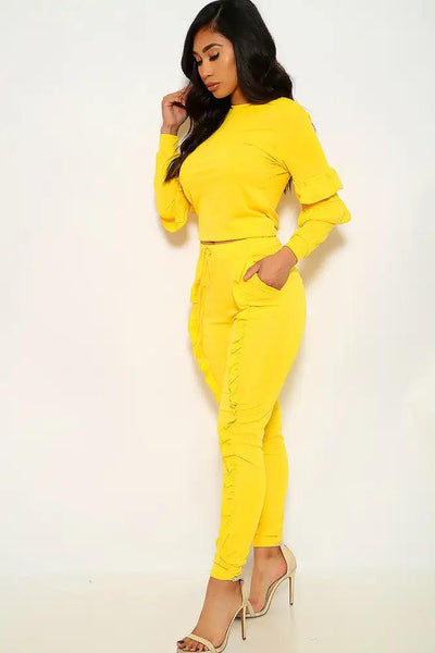 Yellow Ruffled Plus Size Two Piece Outfit - AMIClubwear