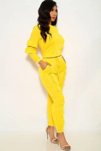 Yellow Ruffled Two Piece Outfit - AMIClubwear