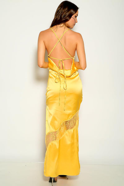 Yellow Satin Sleeveless Sexy Maxi Party Dress - AMIClubwear