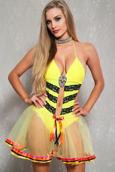 Yellow Sexy Day Of The Dead One Piece Costume - AMIClubwear