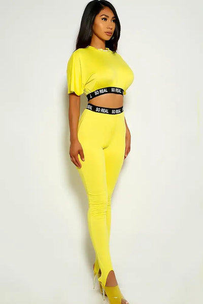 Yellow Short Sleeve Two Piece Outfit - AMIClubwear