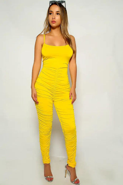 Yellow Sleeveless Ruched Jumpsuit - AMIClubwear