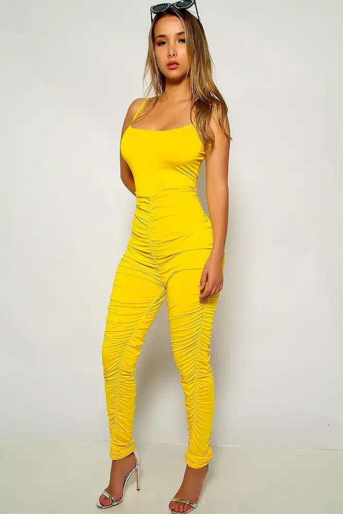 Yellow Sleeveless Ruched Jumpsuit - AMIClubwear