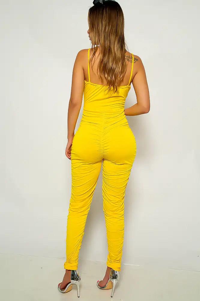 Yellow Sleeveless Ruched Jumpsuit - AMIClubwear