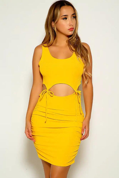 Yellow Sleeveless Tie Straps Two Piece Dress - AMIClubwear