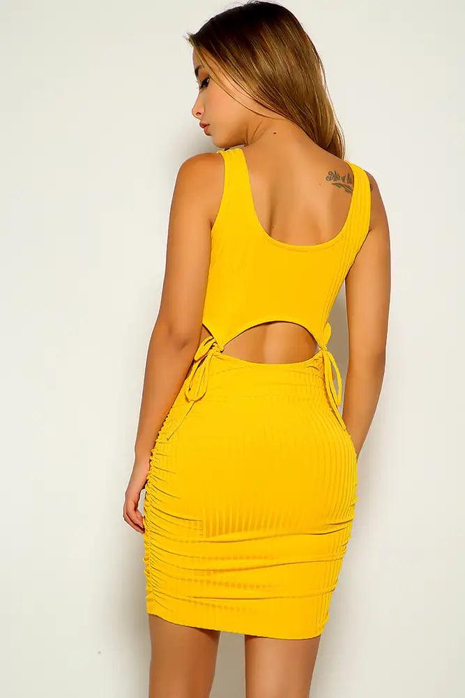 Yellow Sleeveless Tie Straps Two Piece Dress - AMIClubwear