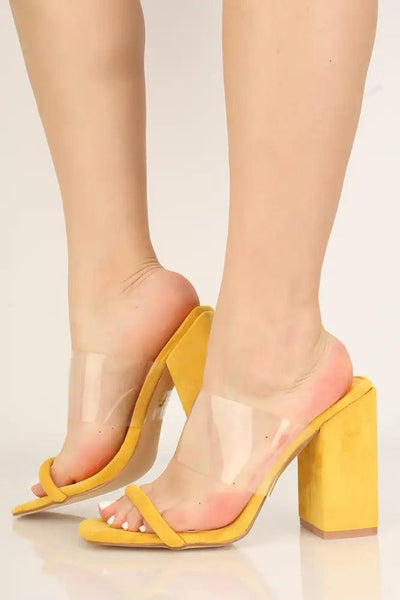Yellow Slip On Open Toe Block High Heels - AMIClubwear