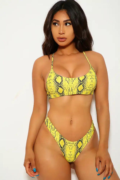 Yellow Snake Print Two Piece Swimsuit - AMIClubwear