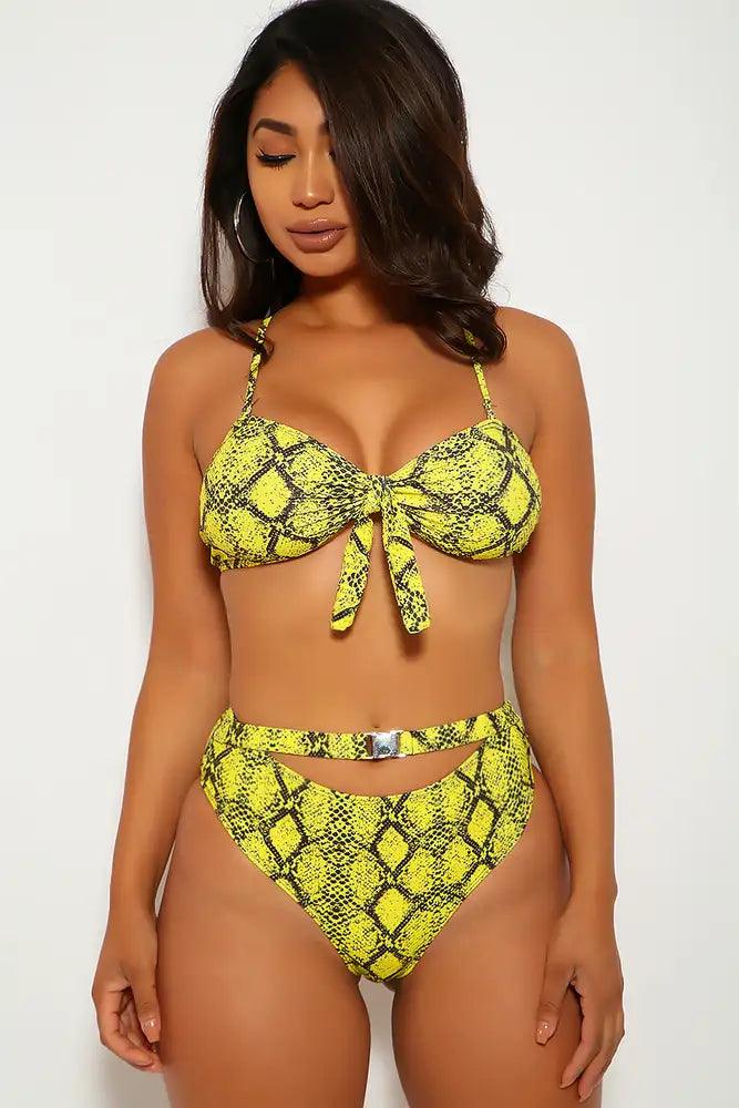 Yellow Snake Print Two Piece Swimsuit - AMIClubwear