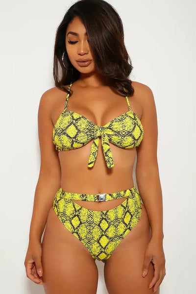 Yellow Snake Print Two Piece Swimsuit - AMIClubwear