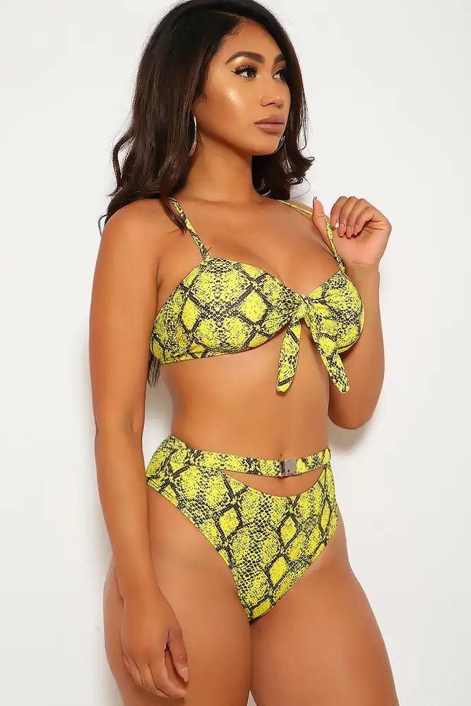 Yellow Snake Print Two Piece Swimsuit - AMIClubwear