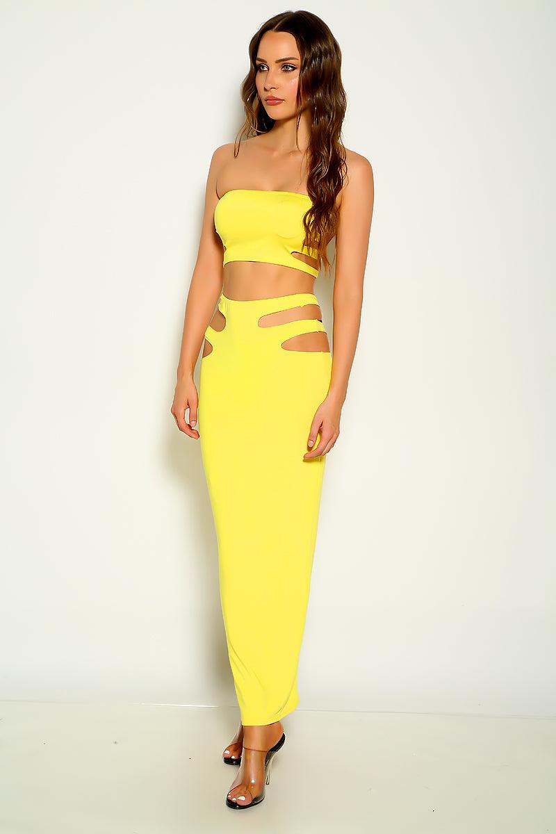 Yellow Strapless Cut Out Two Piece Dress - AMIClubwear