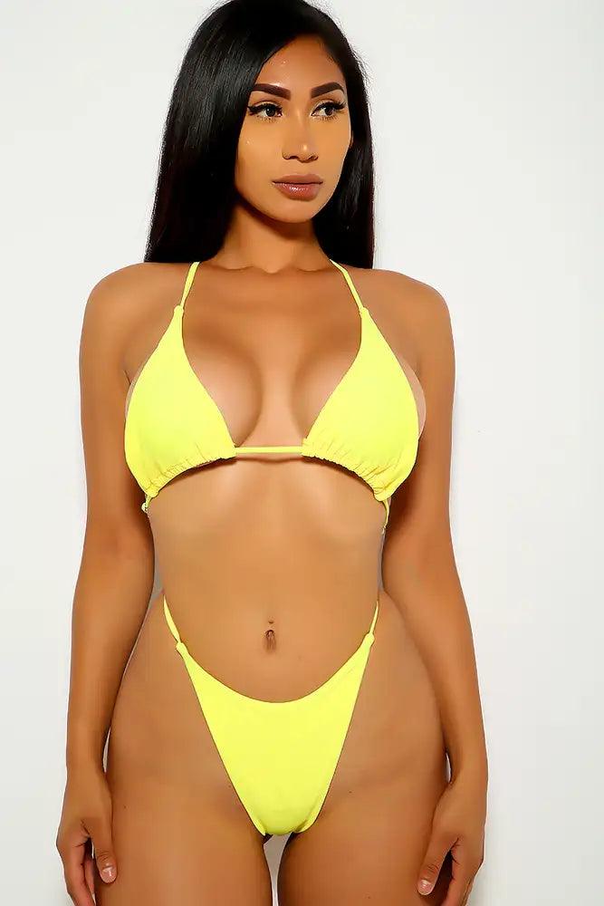 Yellow Strappy Thong One Piece Monokini - AMIClubwear