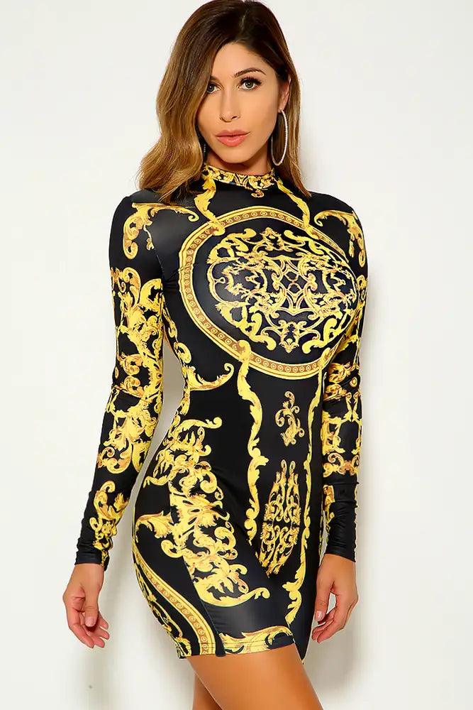 Yellow Two Tone Long Sleeve Graphic Print Romper - AMIClubwear