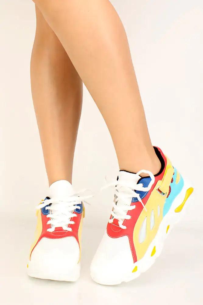 Yellow White Platform Lace Up Sneakers - AMIClubwear