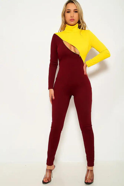 Yellow Wine Long Sleeve Jumpsuit - AMIClubwear