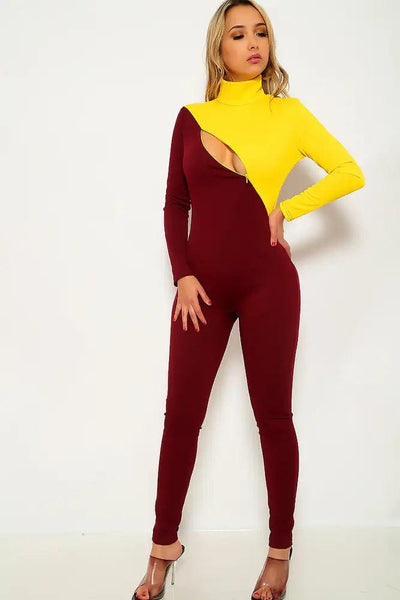 Yellow Wine Long Sleeve Jumpsuit - AMIClubwear