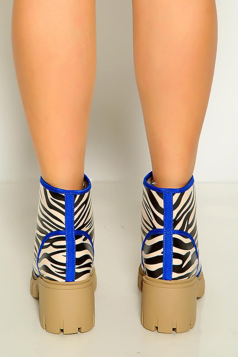 Zebra Print Lace Up Ankle Booties - AMIClubwear