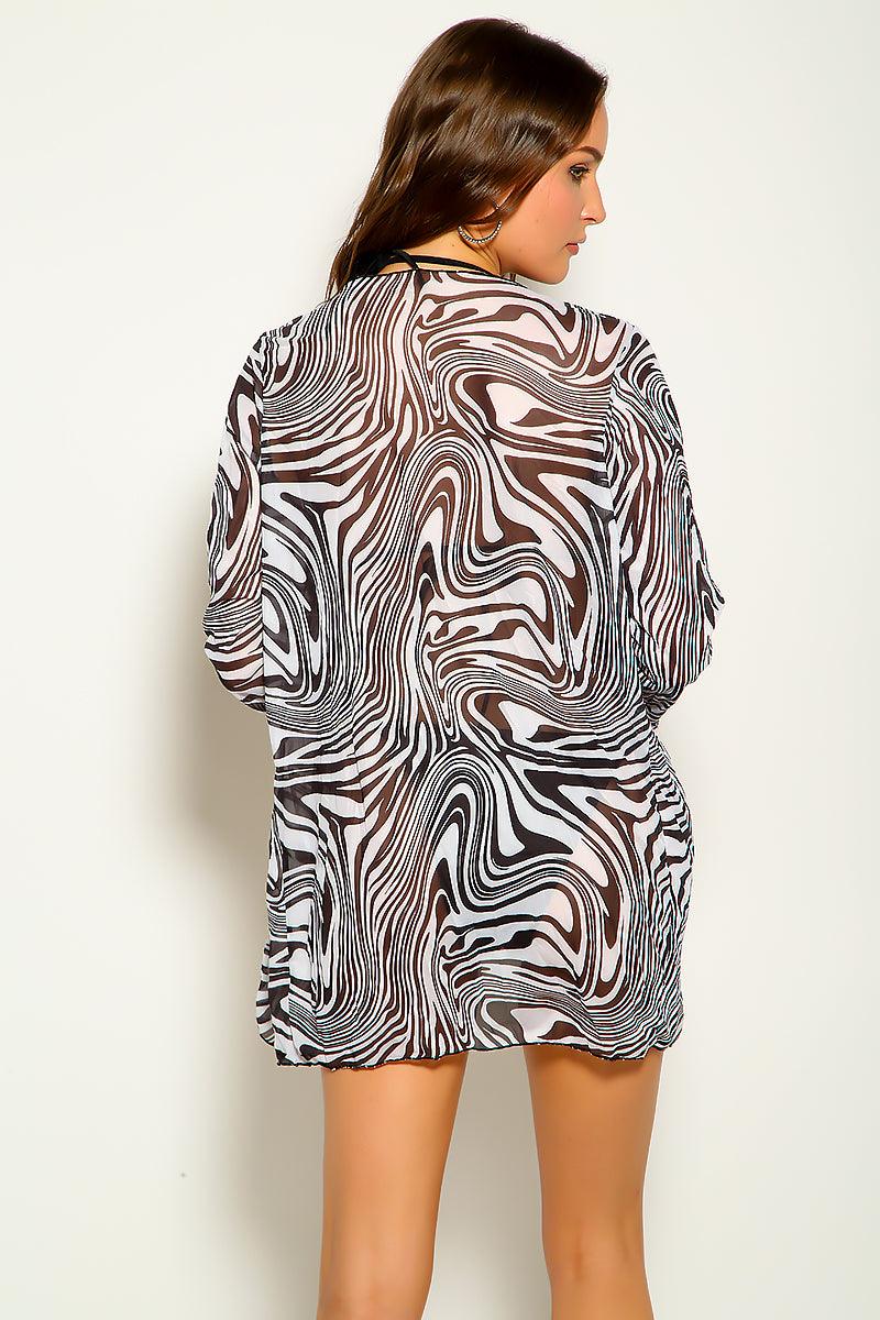 Zebra Print Long Sleeve Sexy Three Piece Swimsuit - AMIClubwear