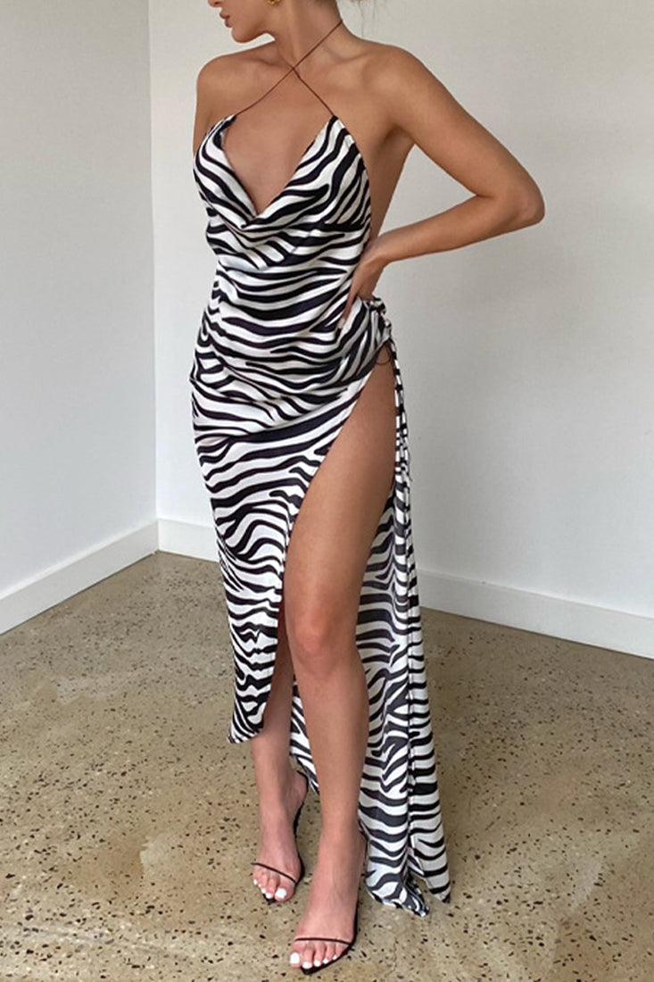 Zebra Print Sleeveless Asymmetrical Party Dress - AMIClubwear
