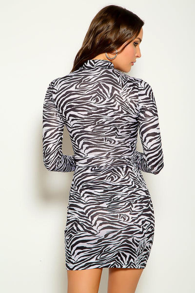 Zebra Printed Long Sleeves Lace Up Party Dress - AMIClubwear